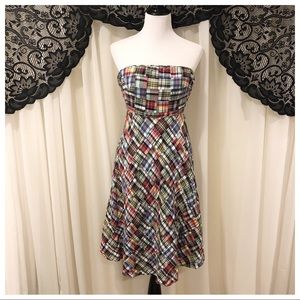 J. Crew Plaid Cotton Strapless Patchwork Dress